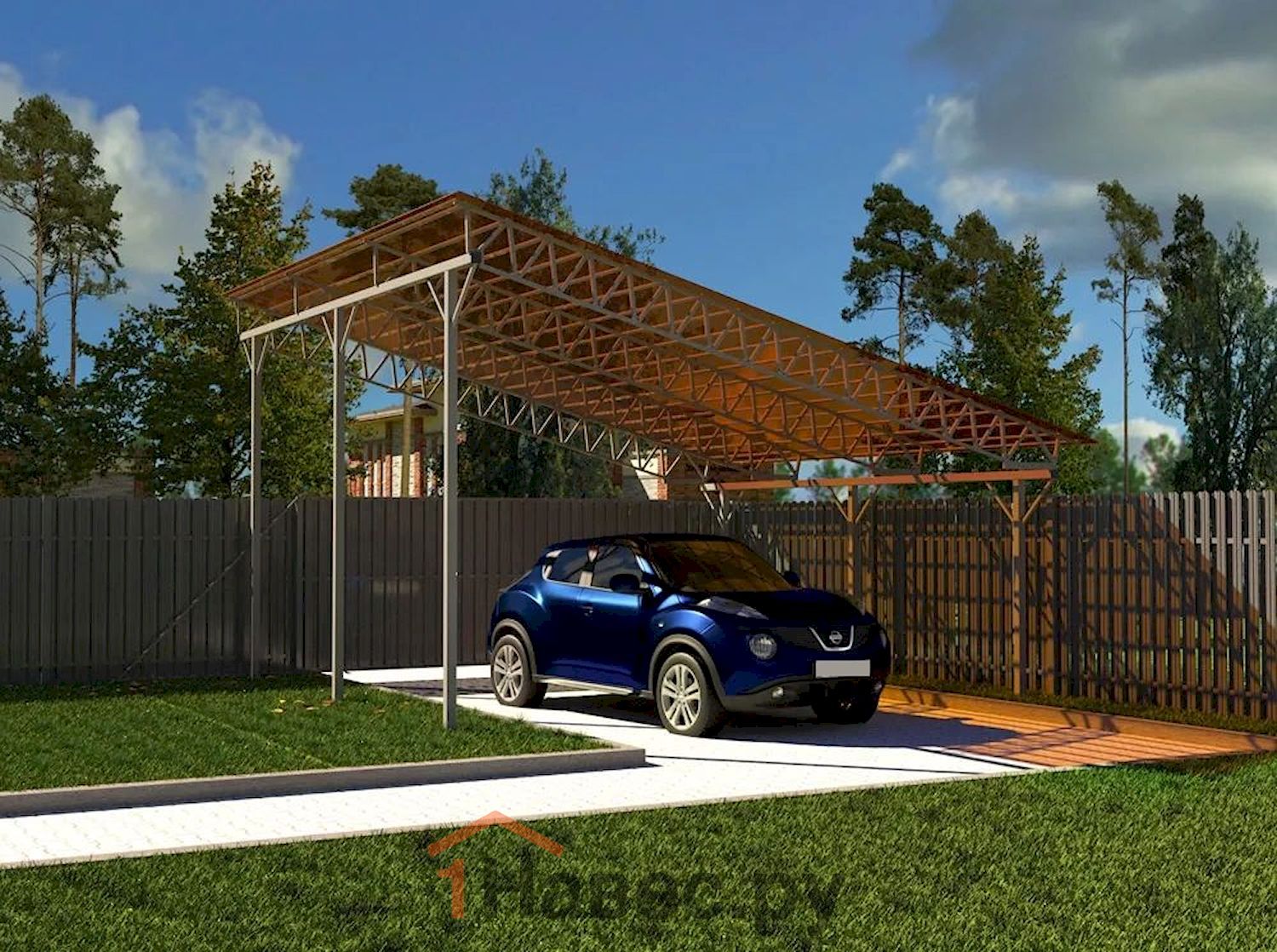 Односкатный навес из поликарбоната под углом